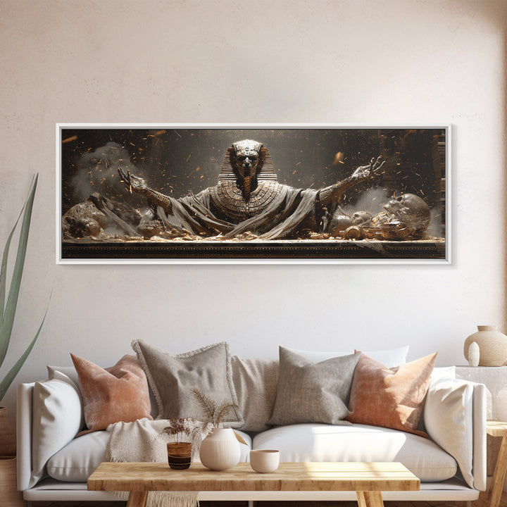 The Pharaoh Of Dustbound Silence, Extra Wide Wall Art, Dark Fantasy Wall Art, Canvas Print, Halloween Wall Decor, Gothic Home Decor