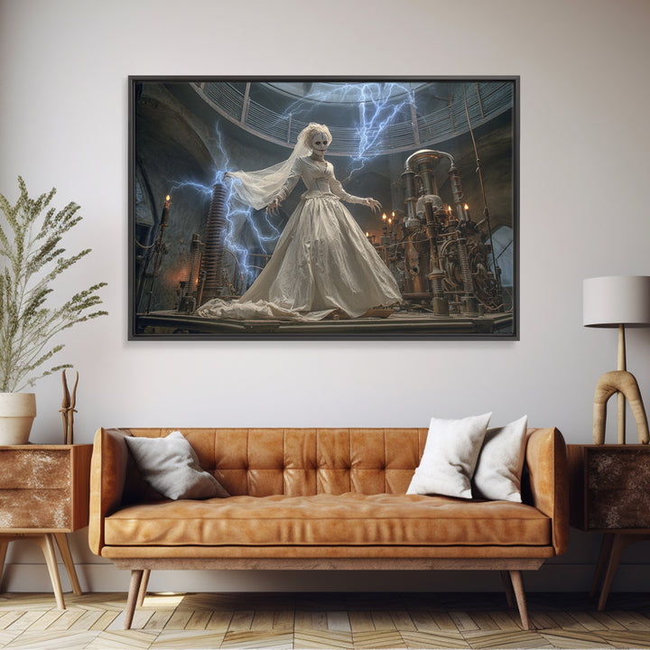 The Stitched Bride Of Thunder Hall, Landscape Wall Art, Haunted Gothic Art, Framed Canvas Print, Halloween Wall Decor, Gothic Home Decor