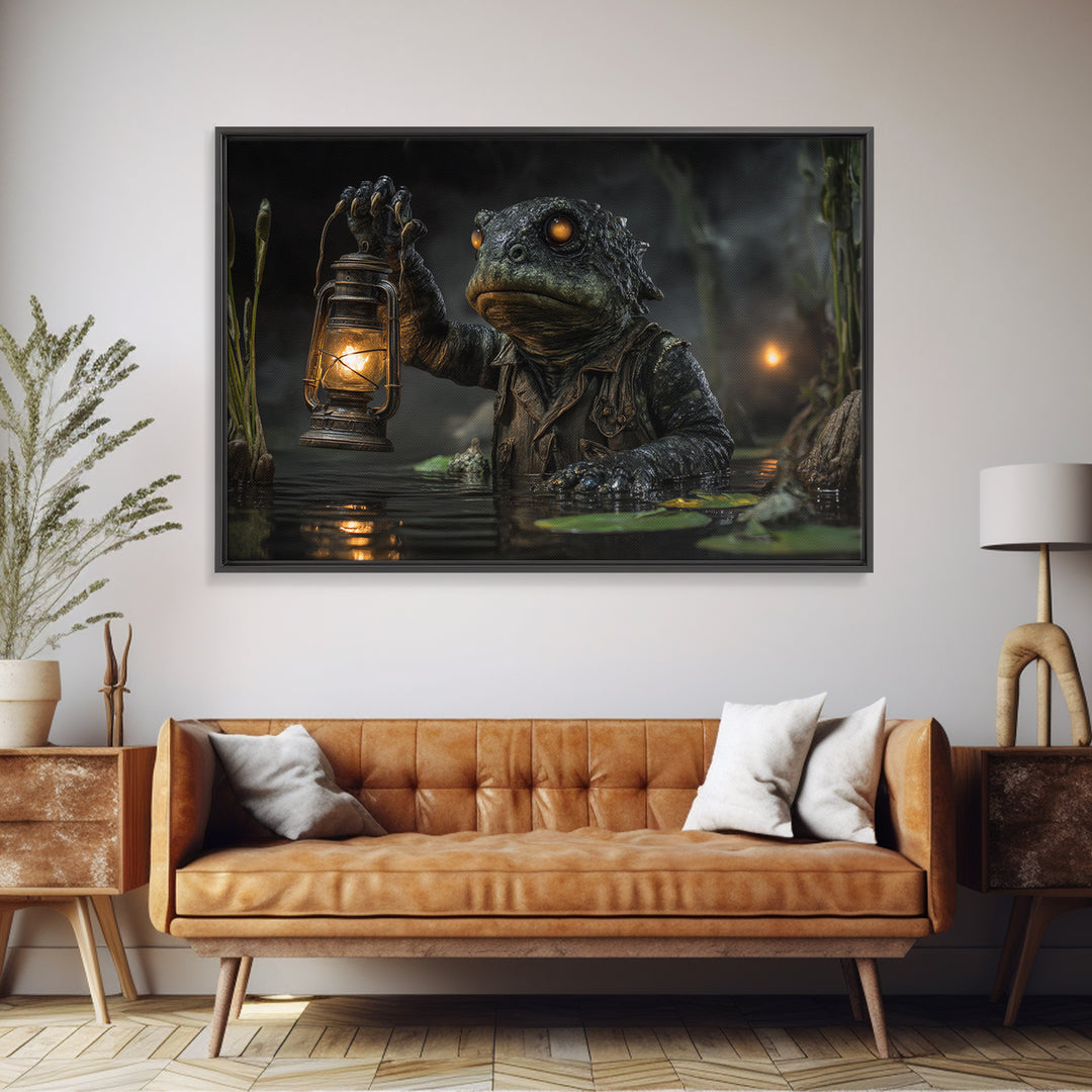 The Creature Of Lantern Lagoon, Landscape Wall Art, Dark Fantasy Wall Art, Canvas Print, Halloween Wall Decor, Gothic Home Decor
