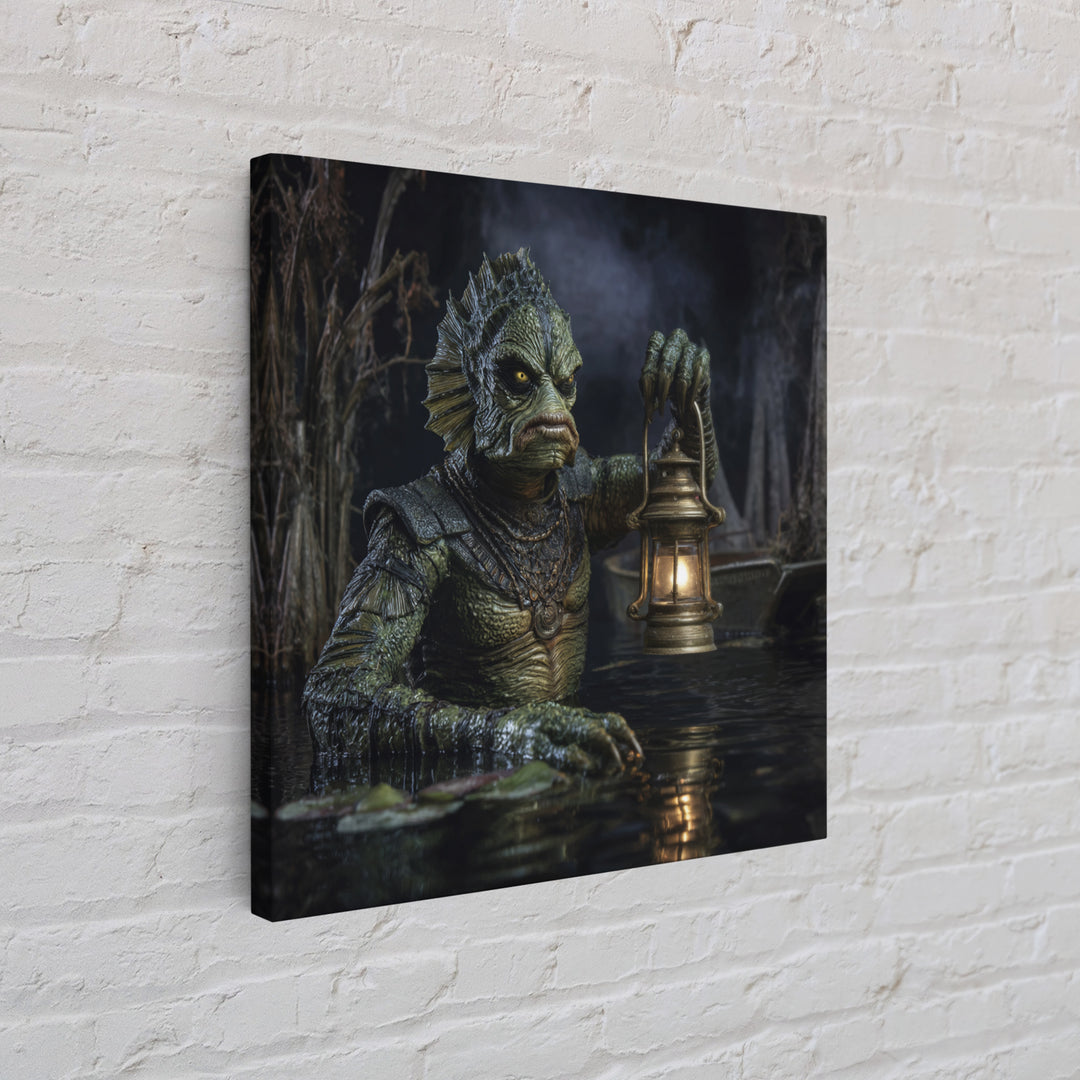 The Creature Of Lantern Lagoon, Square Wall Art, Macabre Wall Art, Framed Canvas Print, Halloween Wall Decor, Gothic Home Decor