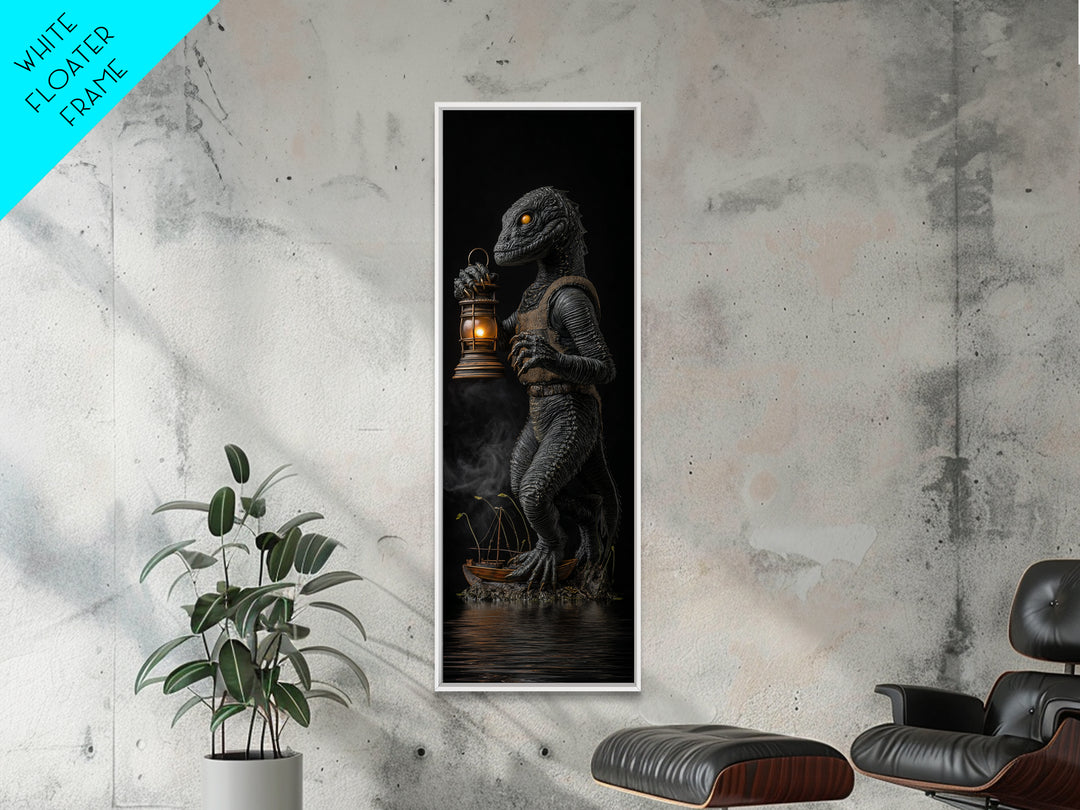 The Creature Of Lantern Lagoon, Tall Narrow Wall Art, Haunted Gothic Art, Framed Canvas Print, Halloween Wall Decor, Gothic Home Decor