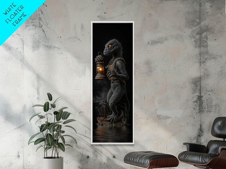 The Creature Of Lantern Lagoon, Tall Narrow Wall Art, Haunted Gothic Art, Framed Canvas Print, Halloween Wall Decor, Gothic Home Decor