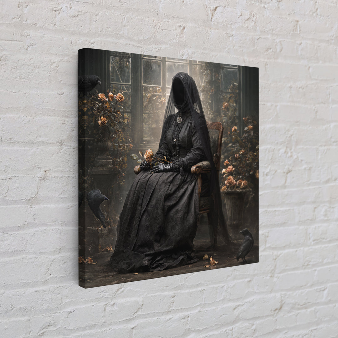 The Invisible Mourner Of Glass House, Square Wall Art, Dark Halloween Decor, Canvas Print, Halloween Wall Decor, Gothic Home Decor
