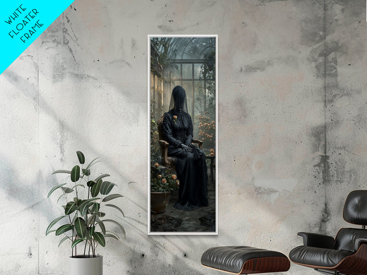 The Invisible Mourner Of Glass House, Tall Narrow Wall Art, Haunted Gothic Art, Framed Canvas Print, Halloween Wall Decor, Gothic Home Decor