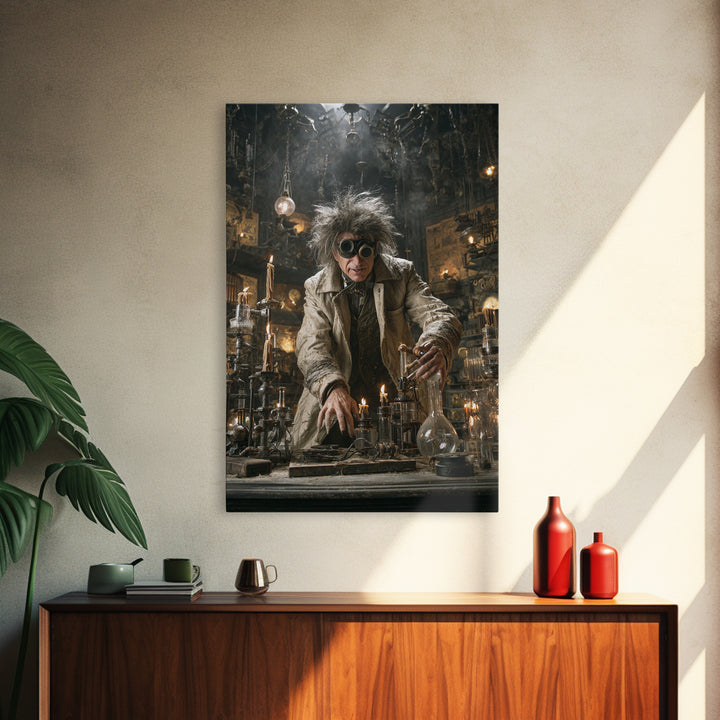 Doctor Vesper'S Resurrection Engine, Vertical Wall Art, Gothic Horror Wall Art, Framed Canvas Print, Halloween Wall Decor, Gothic Home Decor