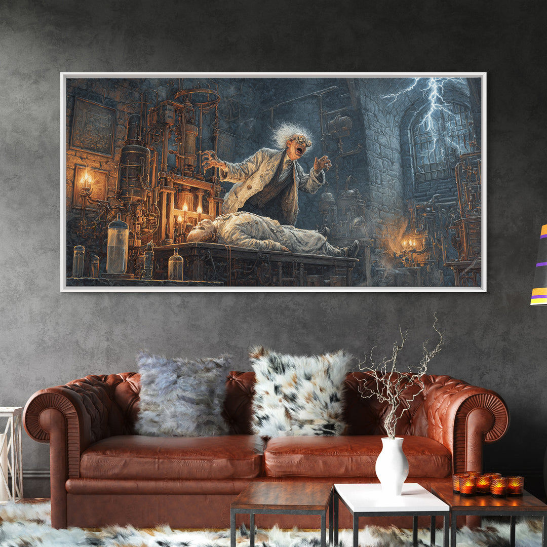 Doctor Vesper'S Resurrection Engine, Wide Panoramic Art, Dark Halloween Decor, Canvas Print, Halloween Wall Decor, Gothic Home Decor