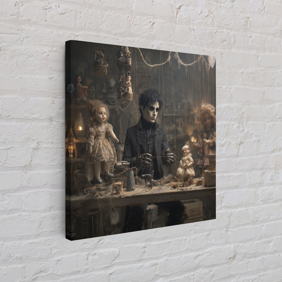 The Dollmaker Of Hollow Ward, Square Wall Art, Haunted Gothic Art, Framed Canvas Print, Halloween Wall Decor, Gothic Home Decor
