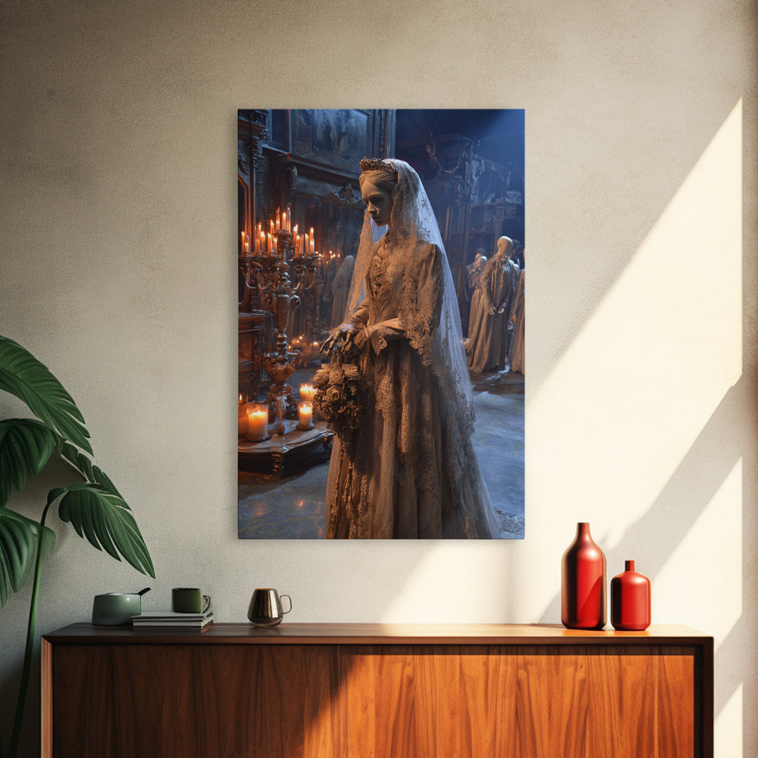 The Wax Bride Of Mourning Hall, Vertical Wall Art, Dark Fantasy Wall Art, Canvas Print, Halloween Wall Decor, Gothic Home Decor