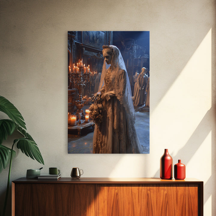 The Wax Bride Of Mourning Hall, Vertical Wall Art, Dark Fantasy Wall Art, Canvas Print, Halloween Wall Decor, Gothic Home Decor