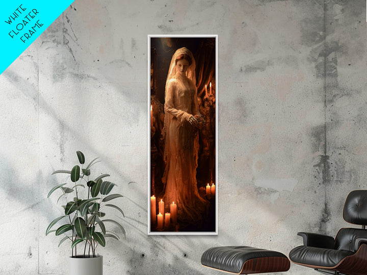 The Wax Bride Of Mourning Hall, Tall Narrow Wall Art, Macabre Wall Art, Framed Canvas Print, Halloween Wall Decor, Gothic Home Decor