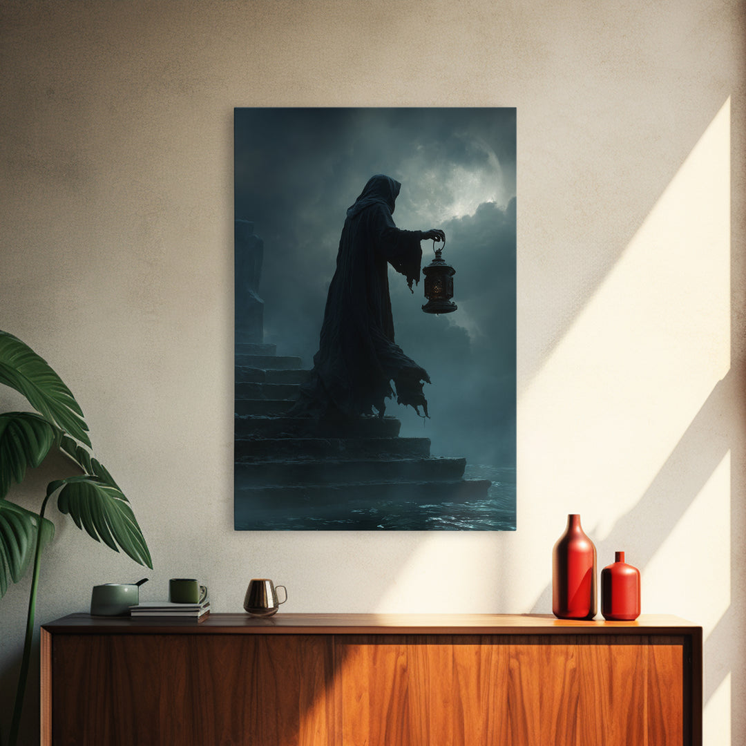 The Lantern-Bearer Of R’Lyeh, Vertical Wall Art, Macabre Wall Art, Canvas Print, Halloween Wall Decor, Gothic Home Decor, Halloween Wall Art