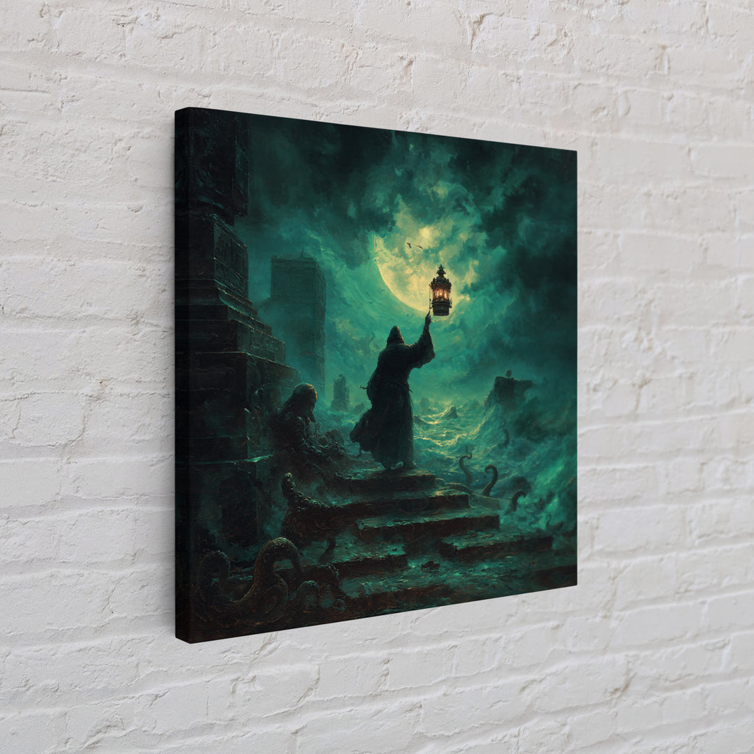The Lantern-Bearer Of R’Lyeh, Square Wall Art, Spooky Home Decor, Framed Canvas Print, Halloween Wall Decor, Gothic Home Decor