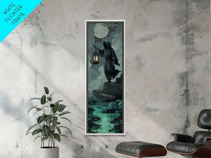 The Lantern-Bearer Of R’Lyeh, Tall Narrow Wall Art, Gothic Horror Wall Art, Framed Canvas Print, Halloween Wall Decor, Gothic Home Decor