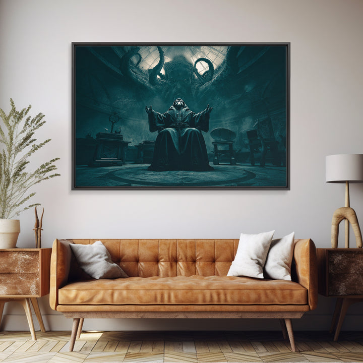 The Dreaming Priest Of The Outer Gate, Landscape Wall Art, Lovecraftian Horror Art, Canvas Print, Halloween Wall Decor, Gothic Home Decor