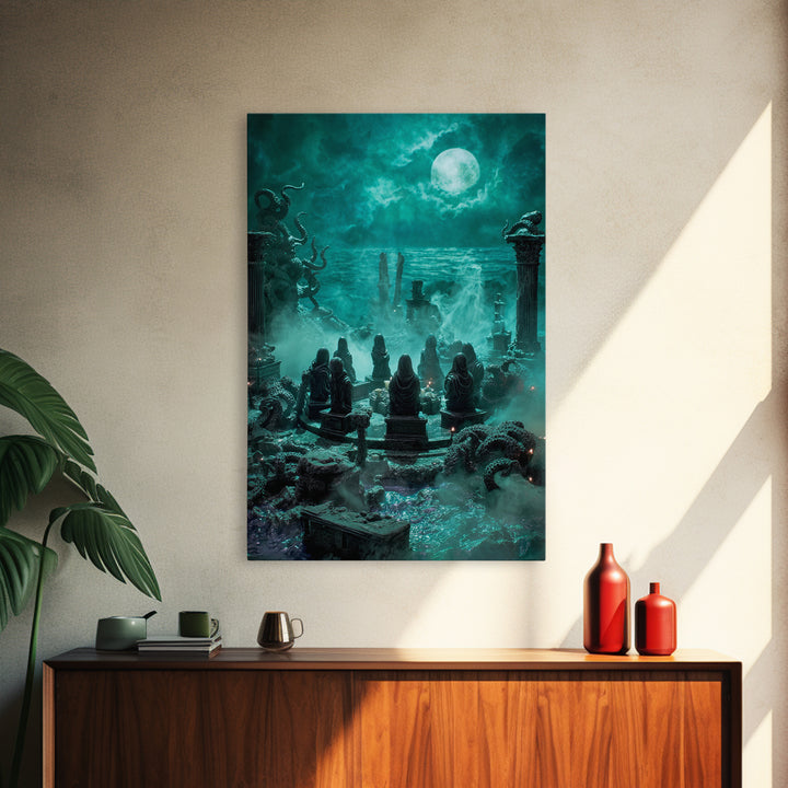 The Choir Of Deepwater Acolytes, Vertical Wall Art, Macabre Wall Art, Framed Canvas Print, Halloween Wall Decor, Gothic Home Decor