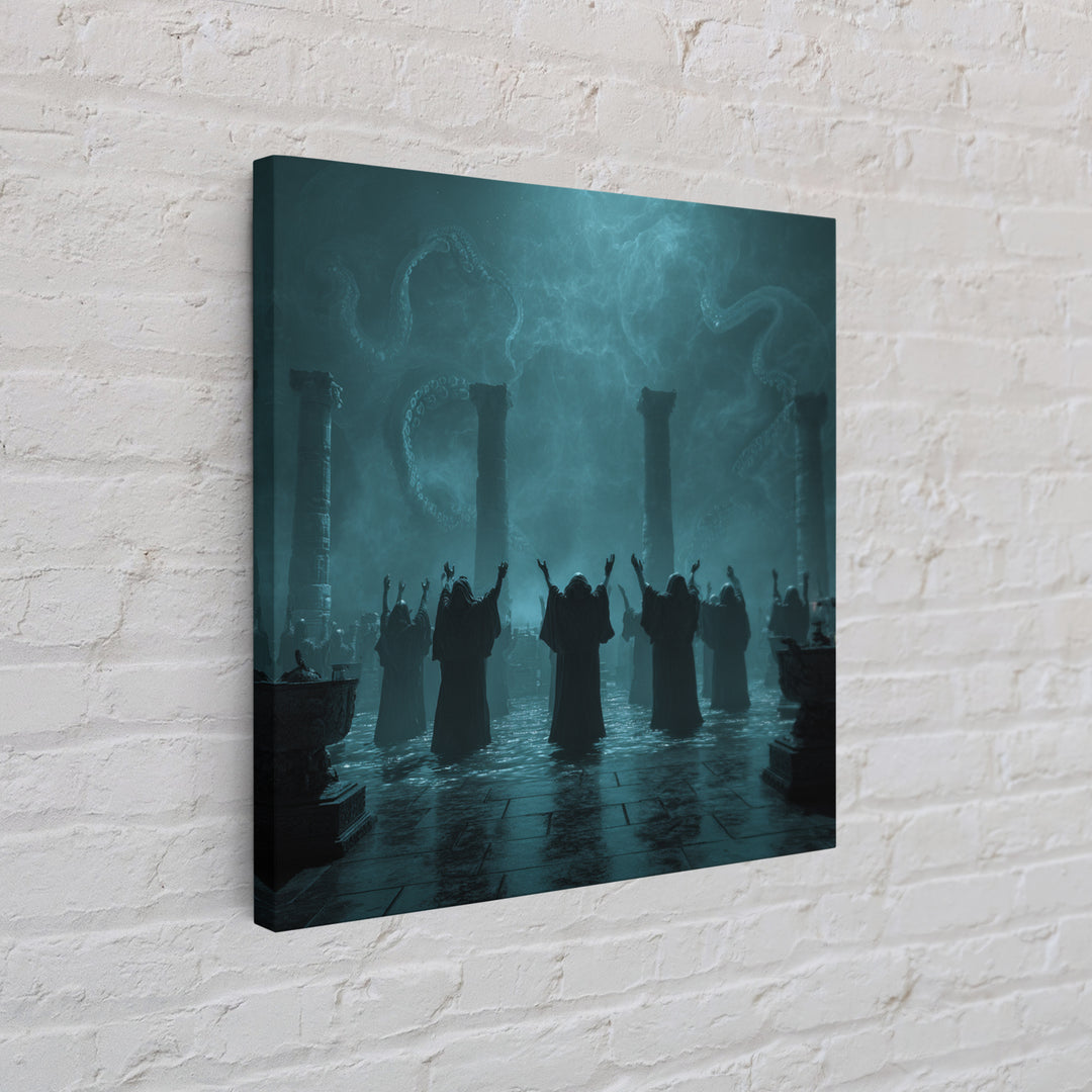 The Choir Of Deepwater Acolytes, Square Wall Art, Dark Fantasy Wall Art, Framed Canvas Print, Halloween Wall Decor, Gothic Home Decor