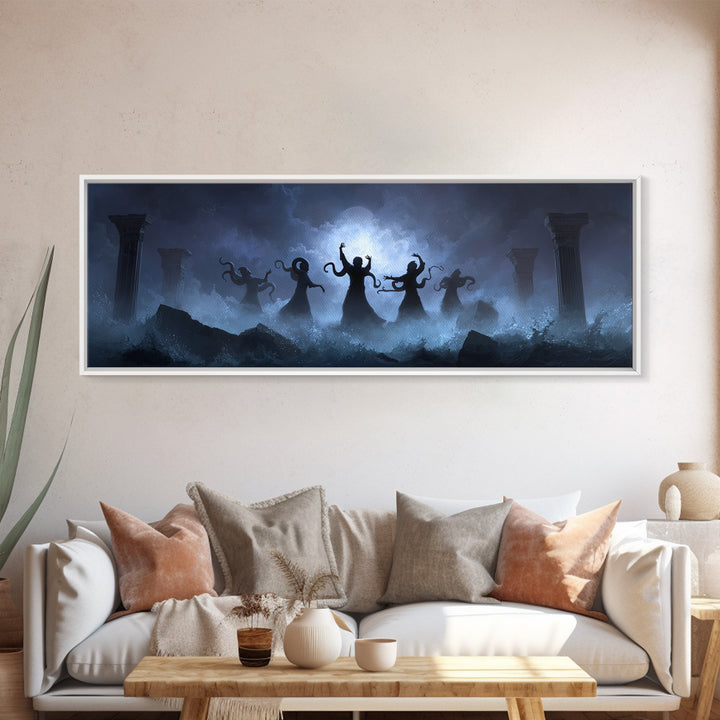 The Choir Of Deepwater Acolytes, Extra Wide Wall Art, Cosmic Horror Wall Art, Canvas Print, Halloween Wall Decor, Gothic Home Decor