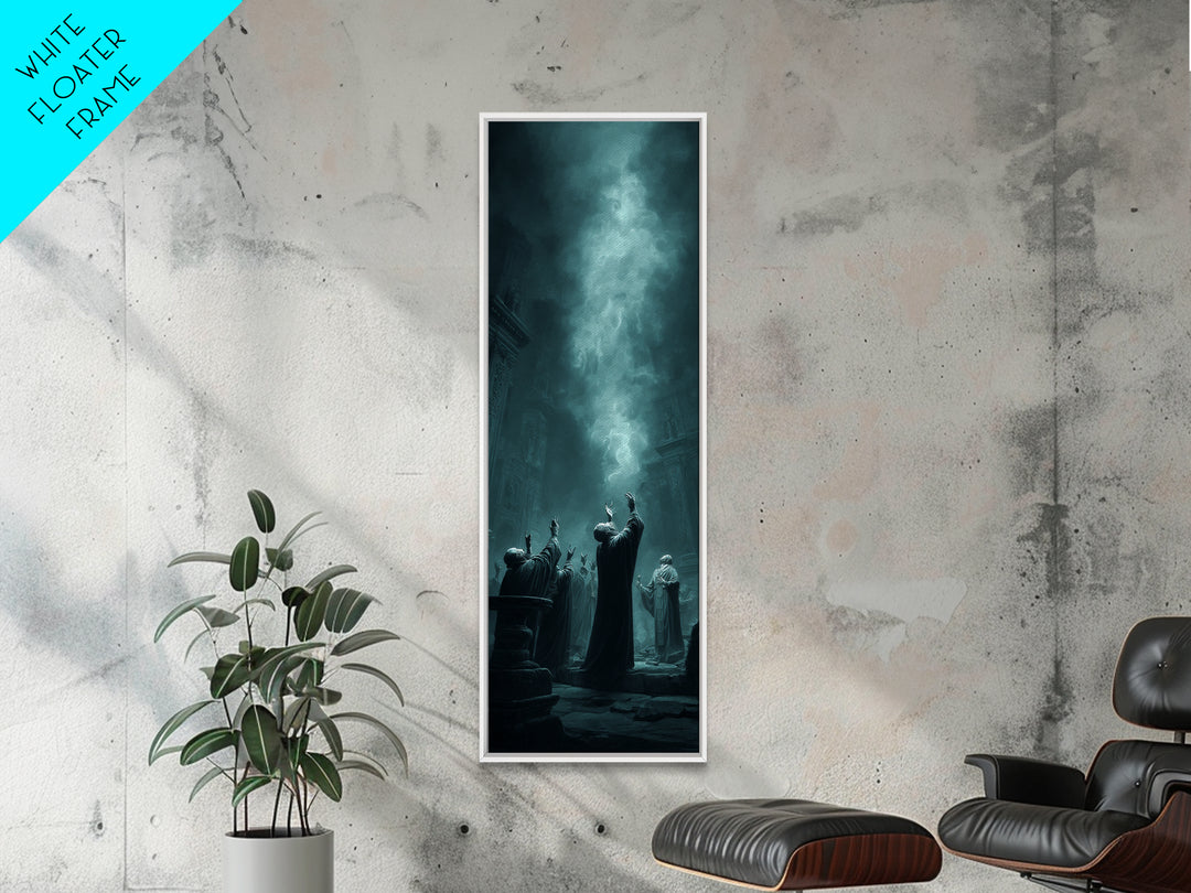The Choir Of Deepwater Acolytes, Tall Narrow Wall Art, Lovecraftian Horror Art, Framed Canvas Print, Halloween Wall Decor, Gothic Home Decor