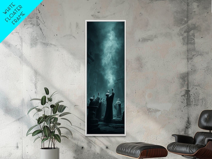 The Choir Of Deepwater Acolytes, Tall Narrow Wall Art, Lovecraftian Horror Art, Framed Canvas Print, Halloween Wall Decor, Gothic Home Decor