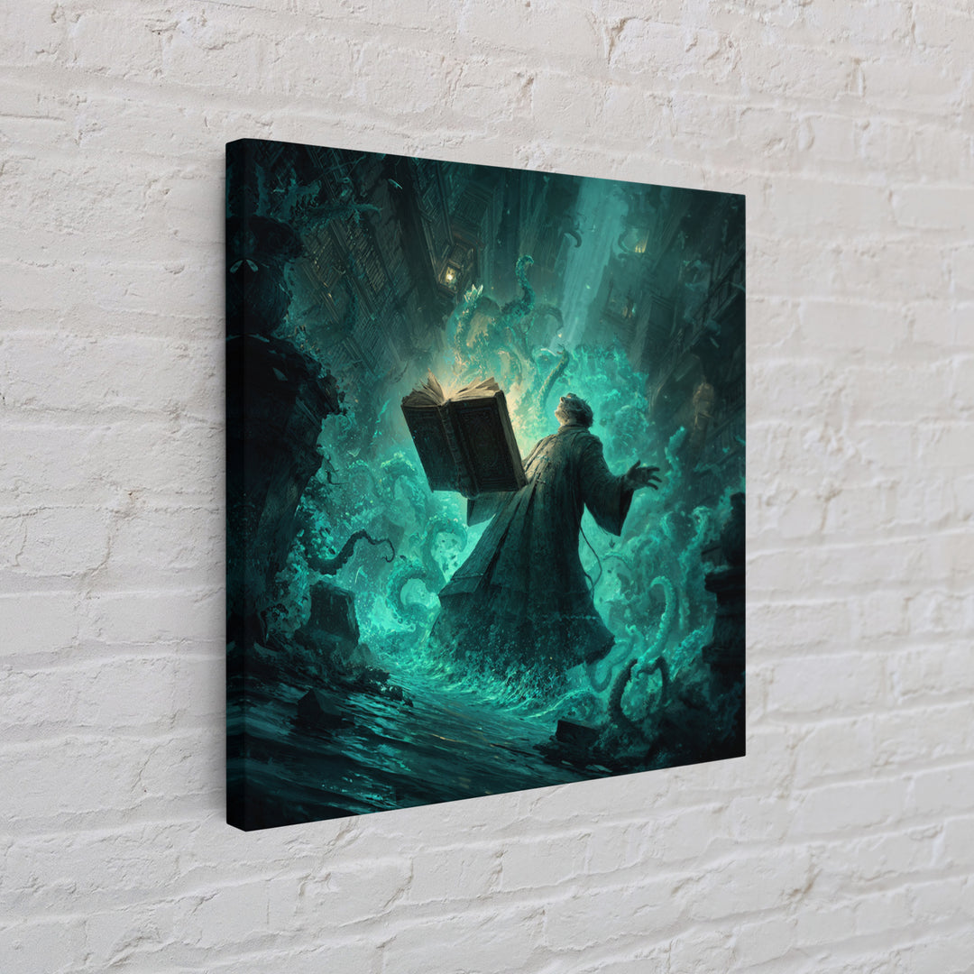 The Librarian Of Forbidden Tides, Square Wall Art, Gothic Horror Wall Art, Framed Canvas Print, Halloween Wall Decor, Gothic Home Decor