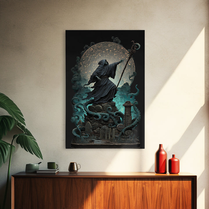 The Star-Seer Of Black Dunwich, Vertical Wall Art, Dark Halloween Decor, Framed Canvas Print, Halloween Wall Decor, Gothic Home Decor