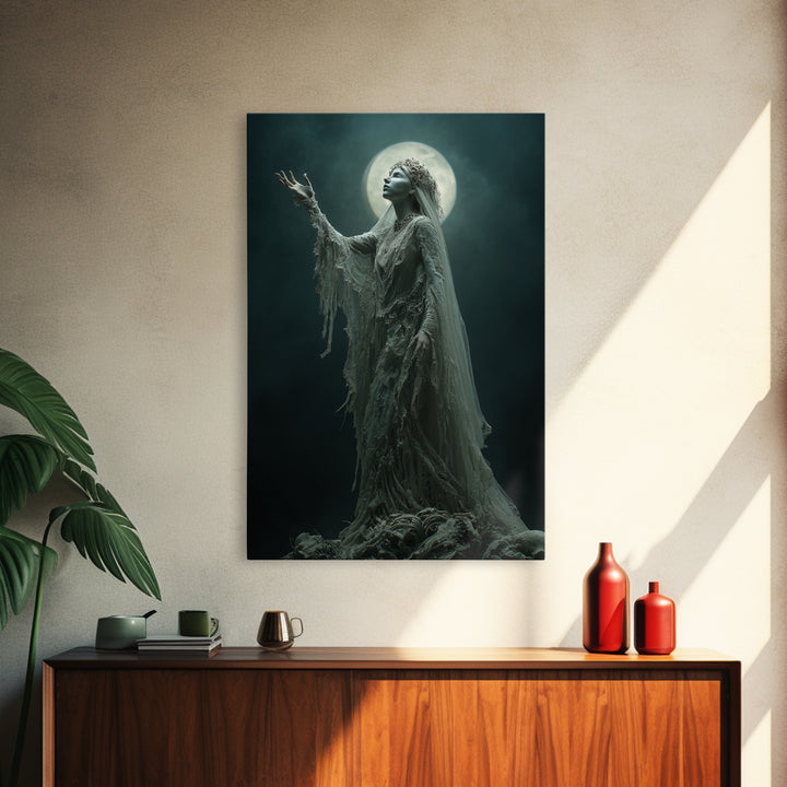 The Bride Of The Abyssal Moon, Vertical Wall Art, Dark Fantasy Wall Art, Canvas Print, Halloween Wall Decor, Gothic Home Decor