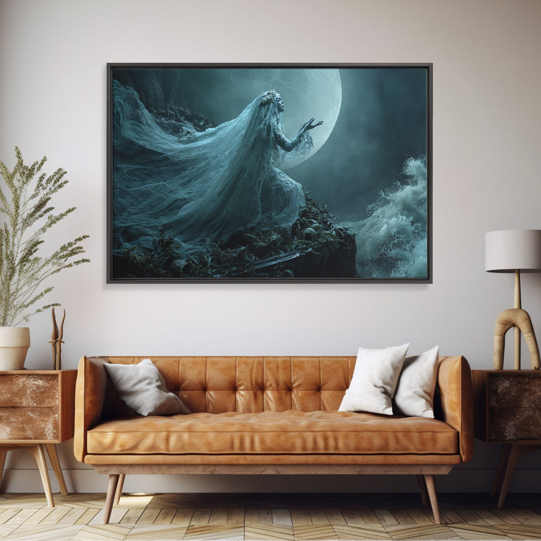 The Bride Of The Abyssal Moon, Landscape Wall Art, Lovecraftian Horror Art, Framed Canvas Print, Halloween Wall Decor, Gothic Home Decor