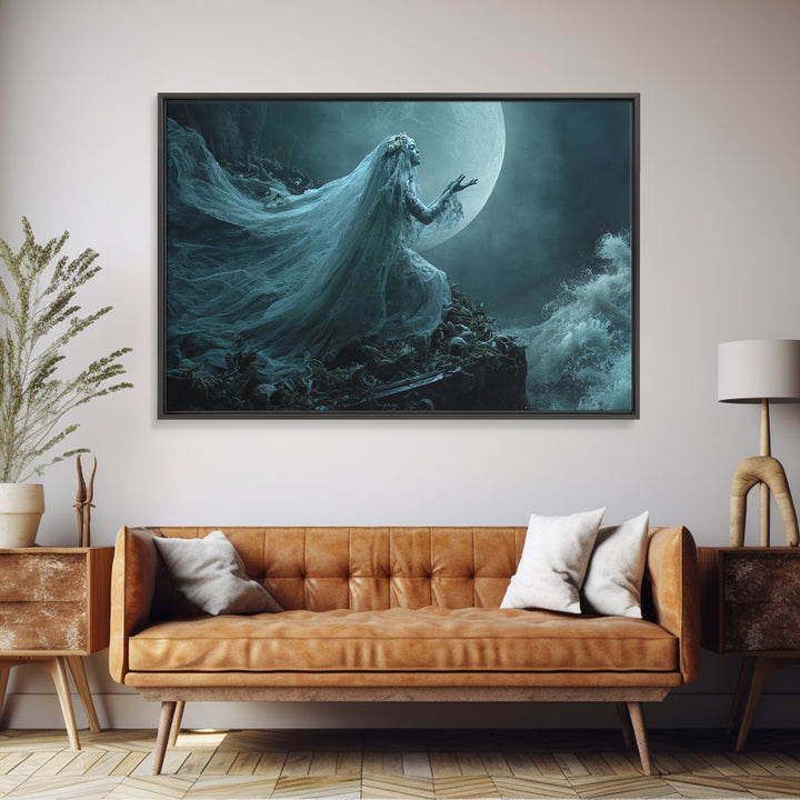 The Bride Of The Abyssal Moon, Landscape Wall Art, Lovecraftian Horror Art, Framed Canvas Print, Halloween Wall Decor, Gothic Home Decor