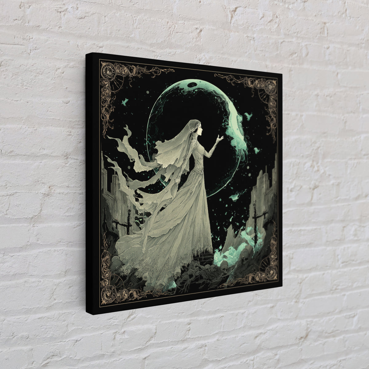 The Bride Of The Abyssal Moon, Square Wall Art, Dark Fantasy Wall Art, Canvas Print, Halloween Wall Decor, Gothic Home Decor