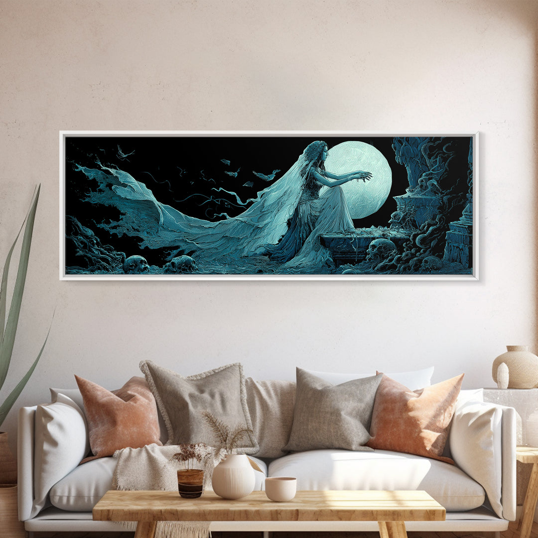 The Bride Of The Abyssal Moon, Extra Wide Wall Art, Cosmic Horror Wall Art, Canvas Print, Halloween Wall Decor, Gothic Home Decor