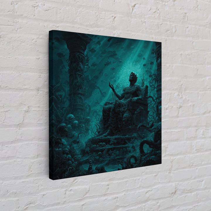 The Watcher In The Coral Throne, Square Wall Art, Lovecraftian Horror Art, Framed Canvas Print, Halloween Wall Decor, Gothic Home Decor
