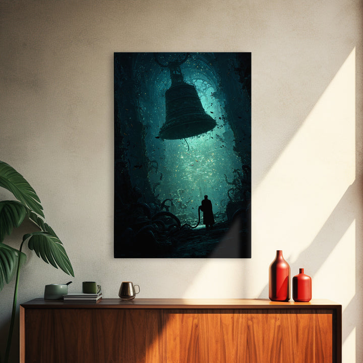 The Bellringer Of The Sunken Cathedral, Vertical Wall Art, Lovecraftian Horror Art, Framed Canvas Print, Halloween Wall Decor