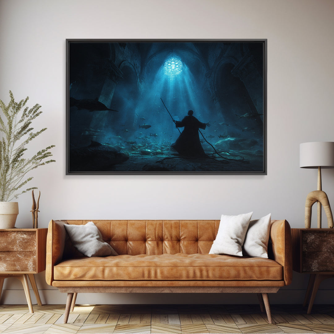 The Bellringer Of The Sunken Cathedral, Landscape Wall Art, Lovecraftian Horror Art, Canvas Print, Halloween Wall Decor, Gothic Home Decor