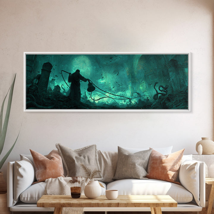 The Bellringer Of The Sunken Cathedral, Extra Wide Wall Art, Haunted Gothic Art, Framed Canvas Print, Halloween Wall Decor, Horror Wall Art