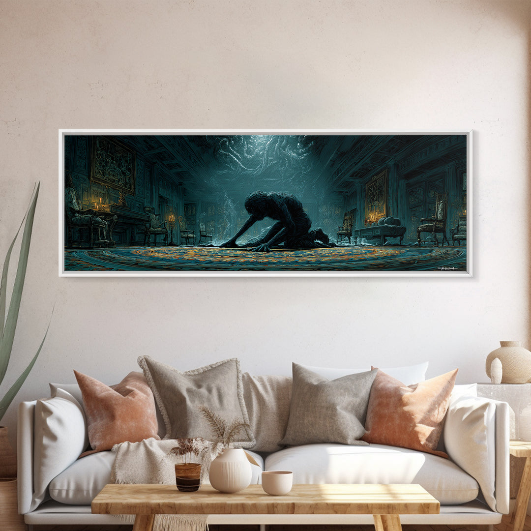 The Crawler Beneath The Floor Of Stars, Extra Wide Wall Art, Cosmic Horror Wall Art, Framed Canvas Print, Halloween Wall Decor