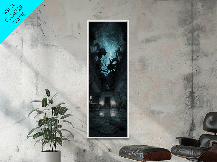 The Crawler Beneath The Floor Of Stars, Tall Narrow Wall Art, Spooky Home Decor, Framed Canvas Print, Halloween Wall Decor
