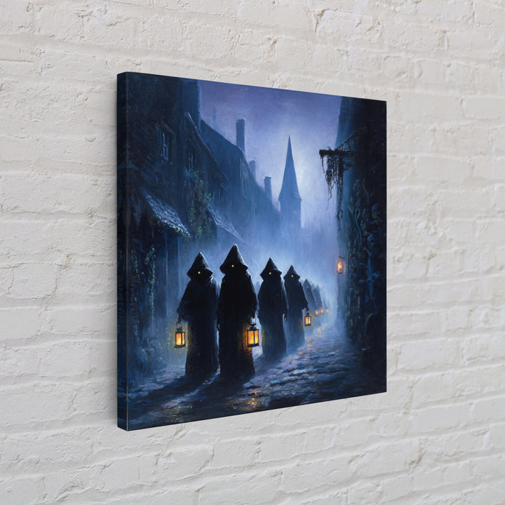 The Innsmouth Lantern Procession, Square Wall Art, Gothic Horror Wall Art, Framed Canvas Print, Halloween Wall Decor, Gothic Home Decor