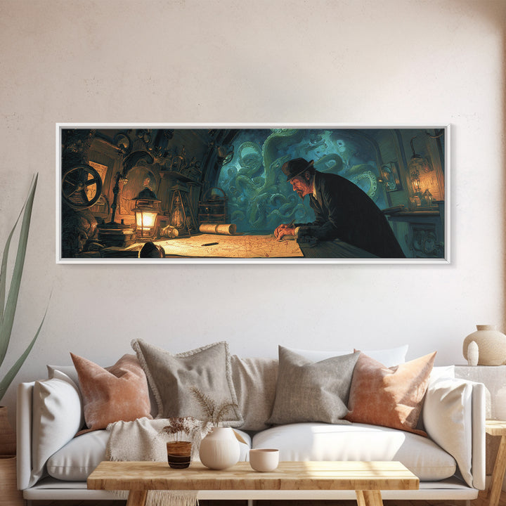 The Mapmaker Of Impossible Shores, Extra Wide Wall Art, Macabre Wall Art, Canvas Print, Halloween Wall Decor, Gothic Home Decor