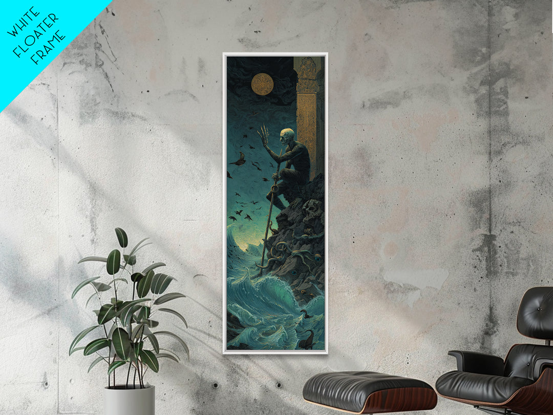 The Keeper Of The Black Reef Key, Tall Narrow Wall Art, Haunted Gothic Art, Framed Canvas Print, Halloween Wall Decor, Gothic Home Decor