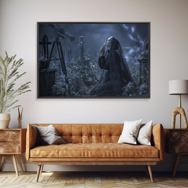 The Widow Of The Whispering Comet, Landscape Wall Art, Lovecraftian Horror Art, Canvas Print, Halloween Wall Decor, Gothic Home Decor