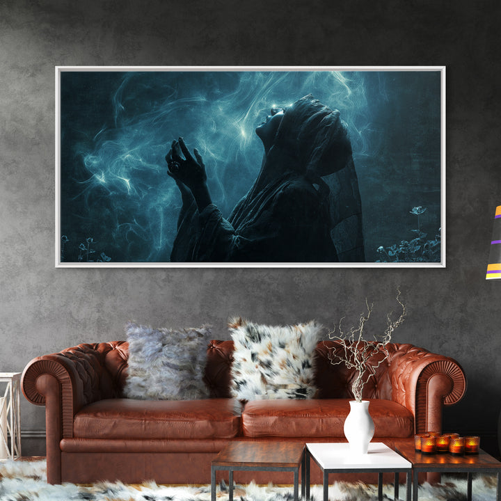 The Widow Of The Whispering Comet, Wide Panoramic Art, Spooky Home Decor, Canvas Print, Halloween Wall Decor, Gothic Home Decor