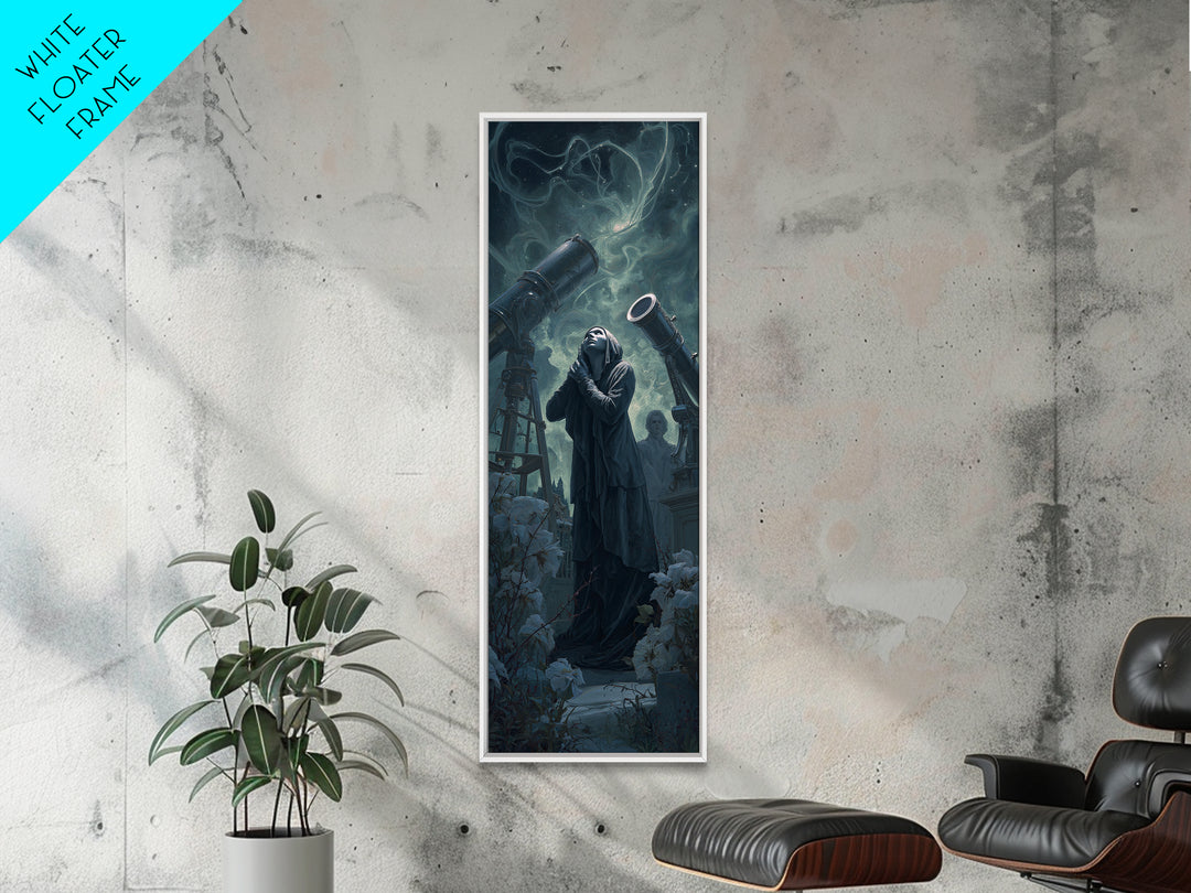 The Widow Of The Whispering Comet, Tall Narrow Wall Art, Macabre Wall Art, Framed Canvas Print, Halloween Wall Decor, Gothic Home Decor