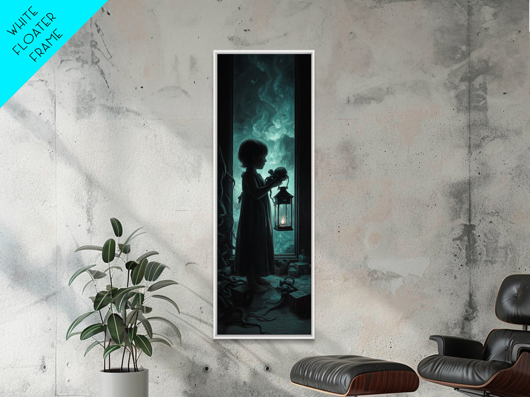 The Child Who Caught A Moon-Spawn, Tall Narrow Wall Art, Dark Halloween Decor, Framed Canvas Print, Halloween Wall Decor, Gothic Home Decor