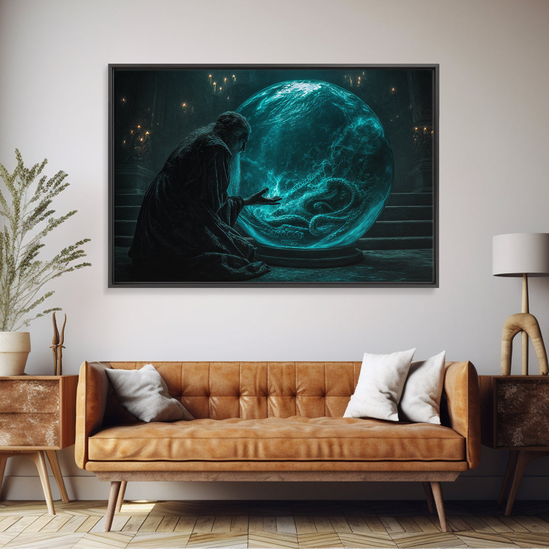 The Oracle Of The Glass Depths, Landscape Wall Art, Cosmic Horror Wall Art, Framed Canvas Print, Halloween Wall Decor, Gothic Home Decor