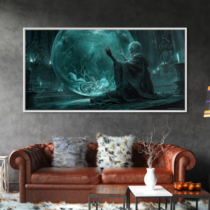 The Oracle Of The Glass Depths, Wide Panoramic Art, Haunted Gothic Art, Framed Canvas Print, Halloween Wall Decor, Gothic Home Decor