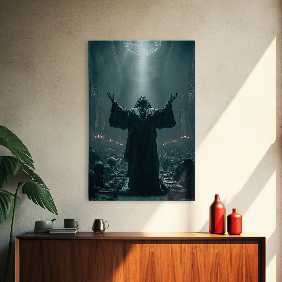 The Feast Of The Pale Cult, Vertical Wall Art, Haunted Gothic Art, Framed Canvas Print, Halloween Wall Decor, Gothic Home Decor