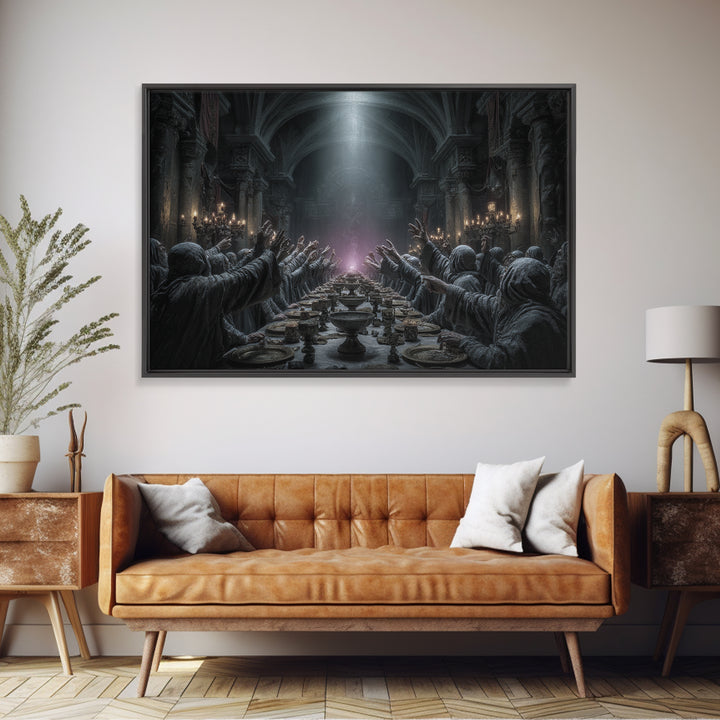 The Feast Of The Pale Cult, Landscape Wall Art, Macabre Wall Art, Framed Canvas Print, Halloween Wall Decor, Gothic Home Decor