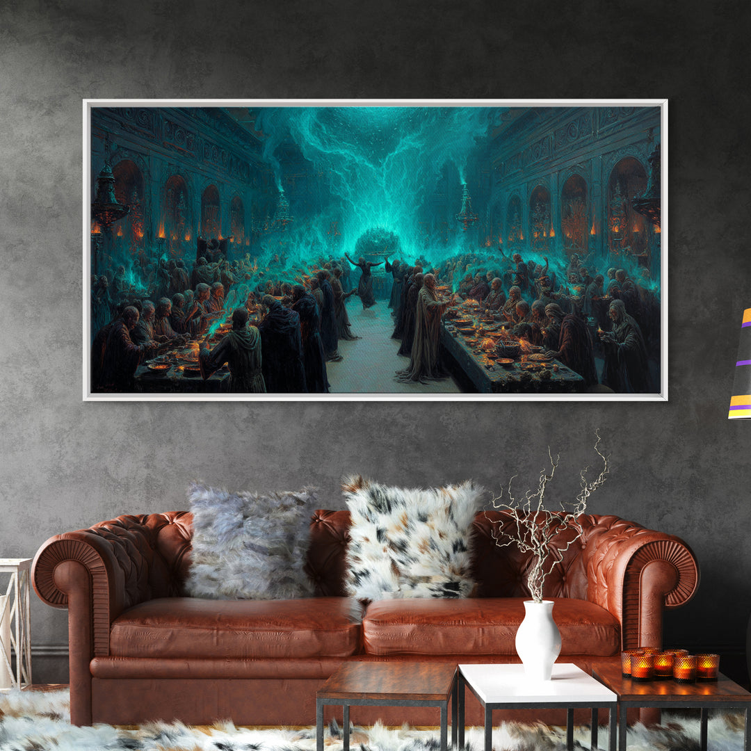 The Feast Of The Pale Cult, Wide Panoramic Art, Haunted Gothic Art, Canvas Print, Halloween Wall Decor, Gothic Home Decor