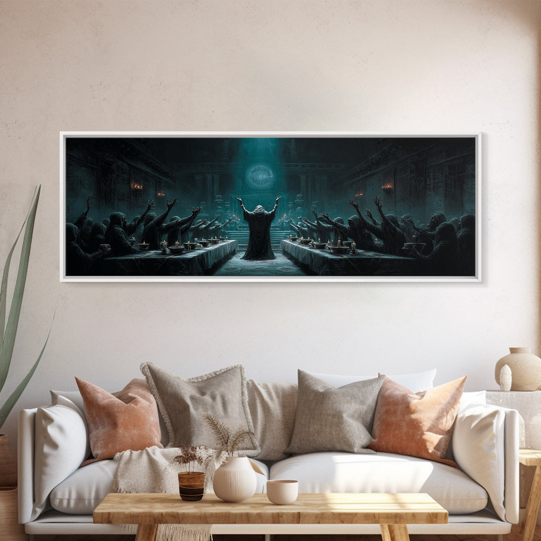 The Feast Of The Pale Cult, Extra Wide Wall Art, Dark Fantasy Wall Art, Framed Canvas Print, Halloween Wall Decor, Gothic Home Decor
