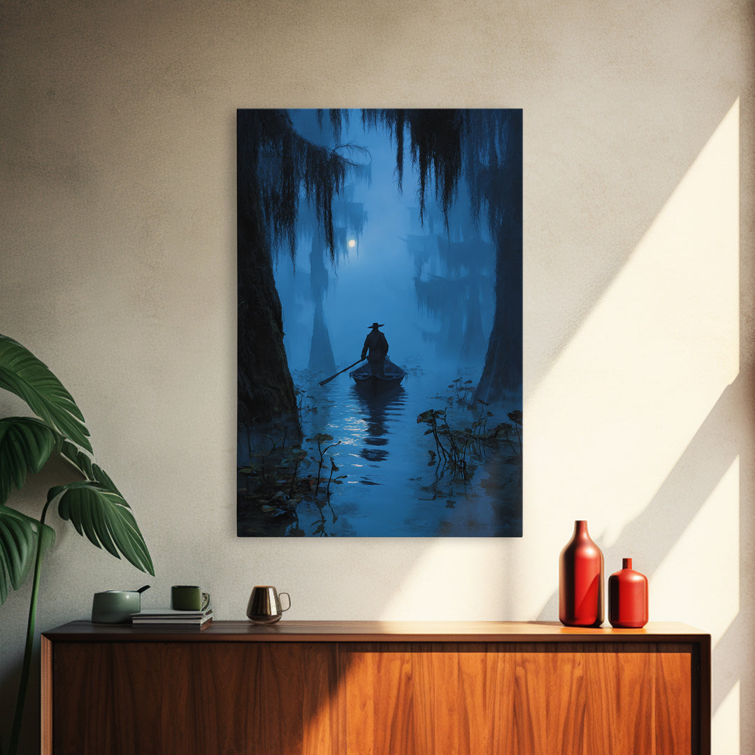 The Ferryman Of The Outer Marsh, Vertical Wall Art, Lovecraftian Horror Art, Canvas Print, Halloween Wall Decor, Gothic Home Decor